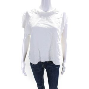 IRO Jeans Womens Short Sleeve Scoop Neck Fringe Boxy Shirt White Size FR 36
